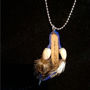 Seashells & Feather Necklace 20" Beaded Ball Chain
